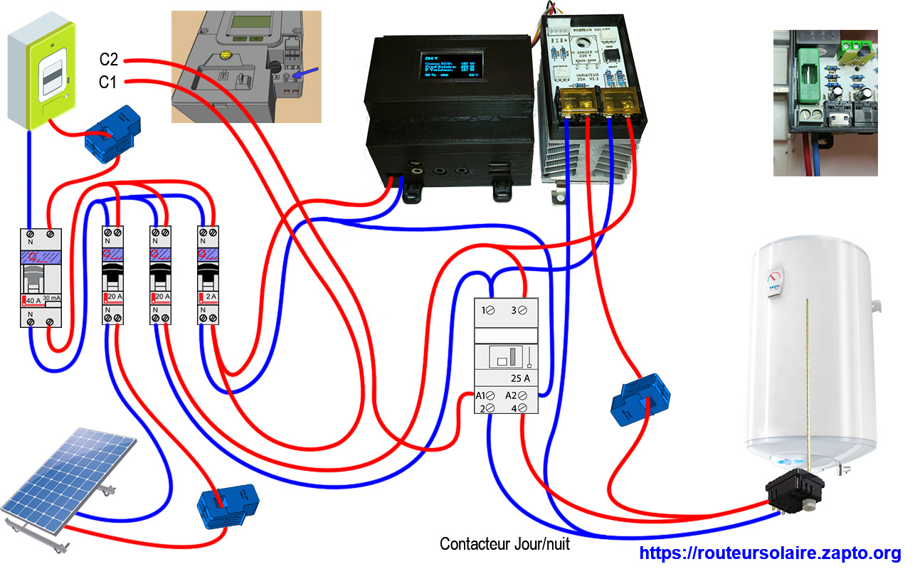 Câblage avec un Thermostat à canne et HP HC – Routeur Solaire